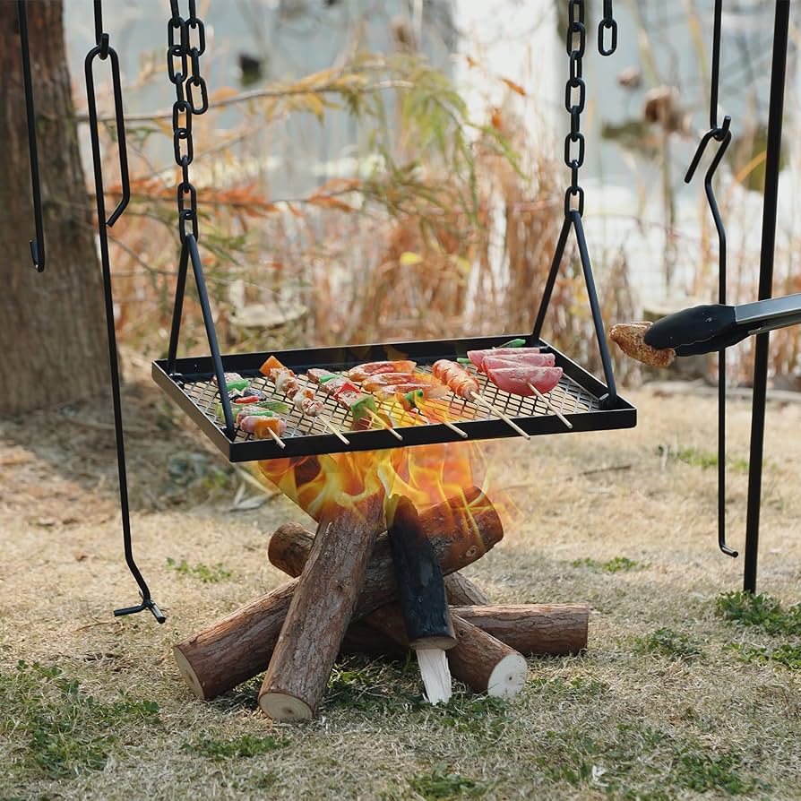 バーベキュー・調理用品 firewoodstand Amazon.com : REDCAMP Swing Campfire Grill Stand